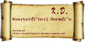Kosztolánczi Dormán névjegykártya